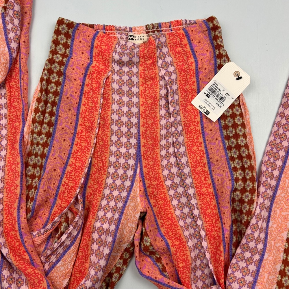 Billabong Split Spirit Pants Womens XS Multi Boho Stripe High Waist Leg Slit NEW - Picture 2 of 10